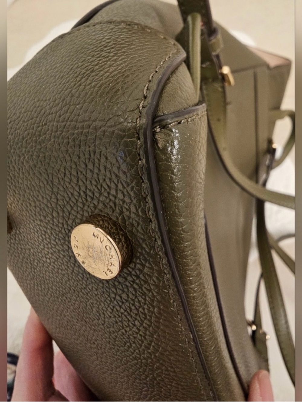 Michael Kors Olive Pebbled Leather Backpack with Gold Hardware - Picture 8 of 13